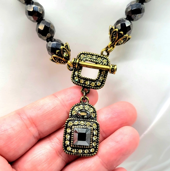 Heidi Daus Hematite and Diamond Swarovski Crystal Small Geometric Necklace - Picture 7 of 12